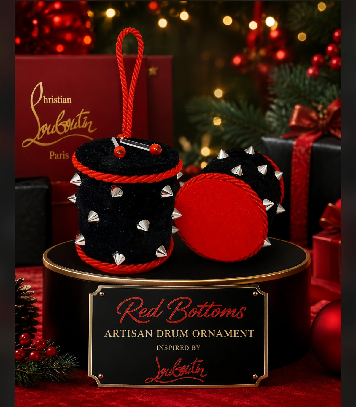 Red Bottom Artisan Drum Ornament